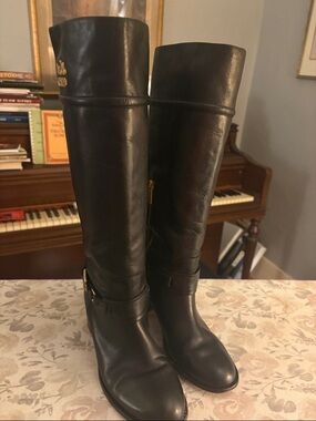 COACH Black Leather Riding Boots with Gold Hardware - size 6.5 lightly worn